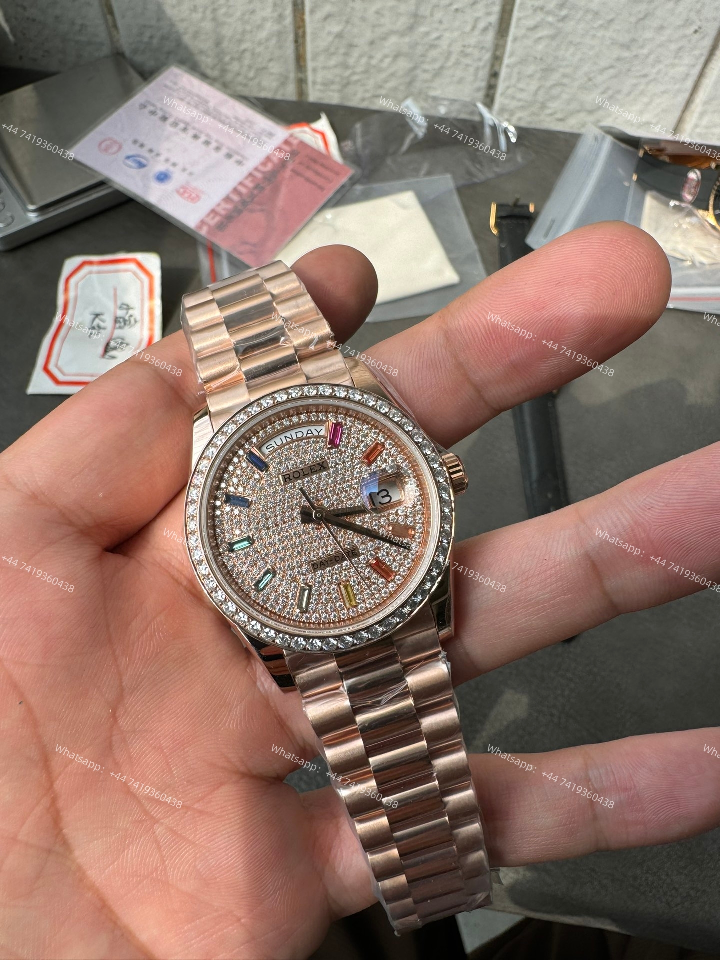 Rolex Day-Date m128235-0039 Moissanite Rainbow Diamond Dial Presidential bracelet 3255 Movement (36mm) Best Super Clone