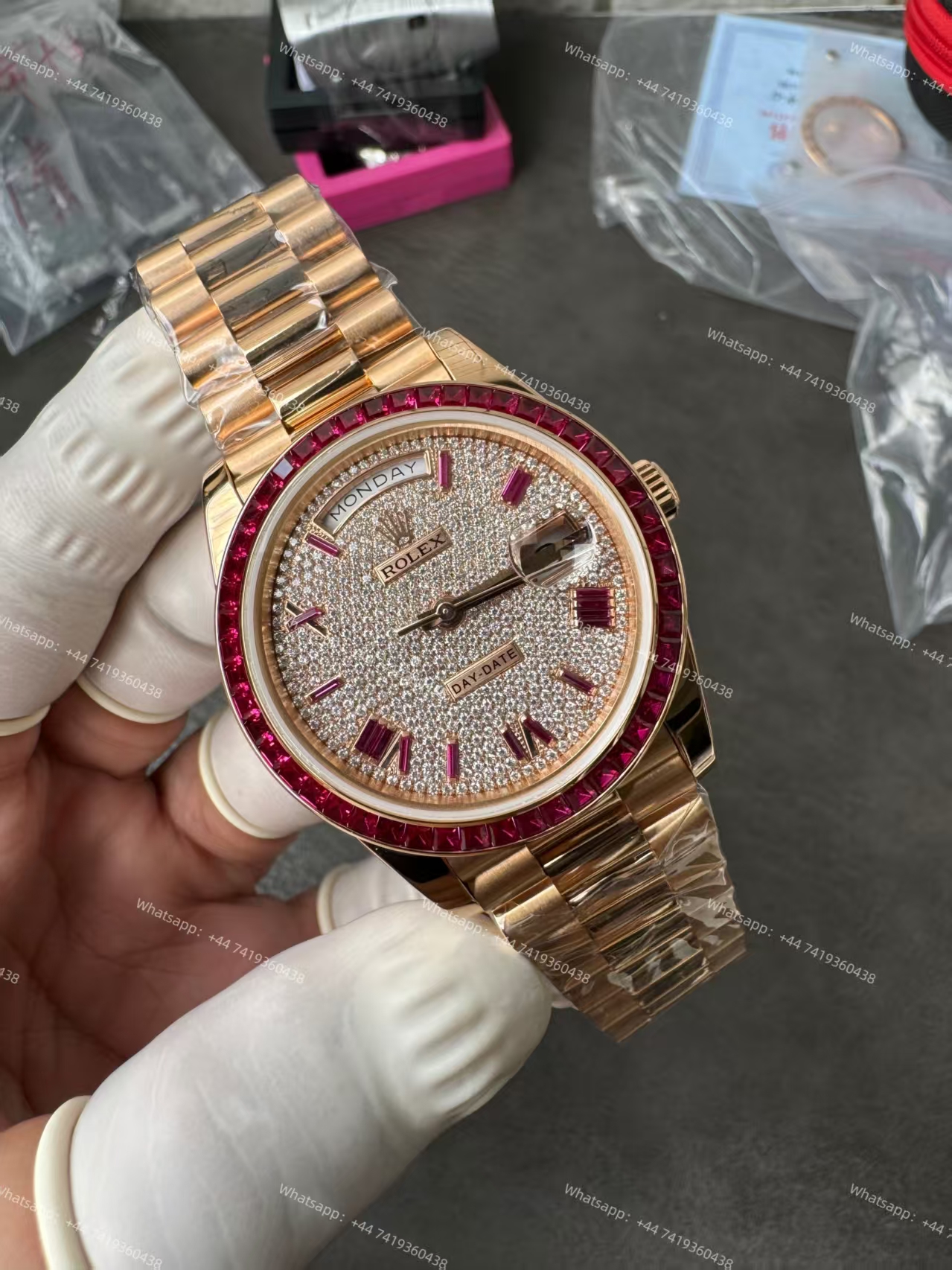 Rolex Day-Date 228398TRU Ruby and Moissanite Diamond Dial and Bezel 3255 Movement (40mm) Best Super Clone