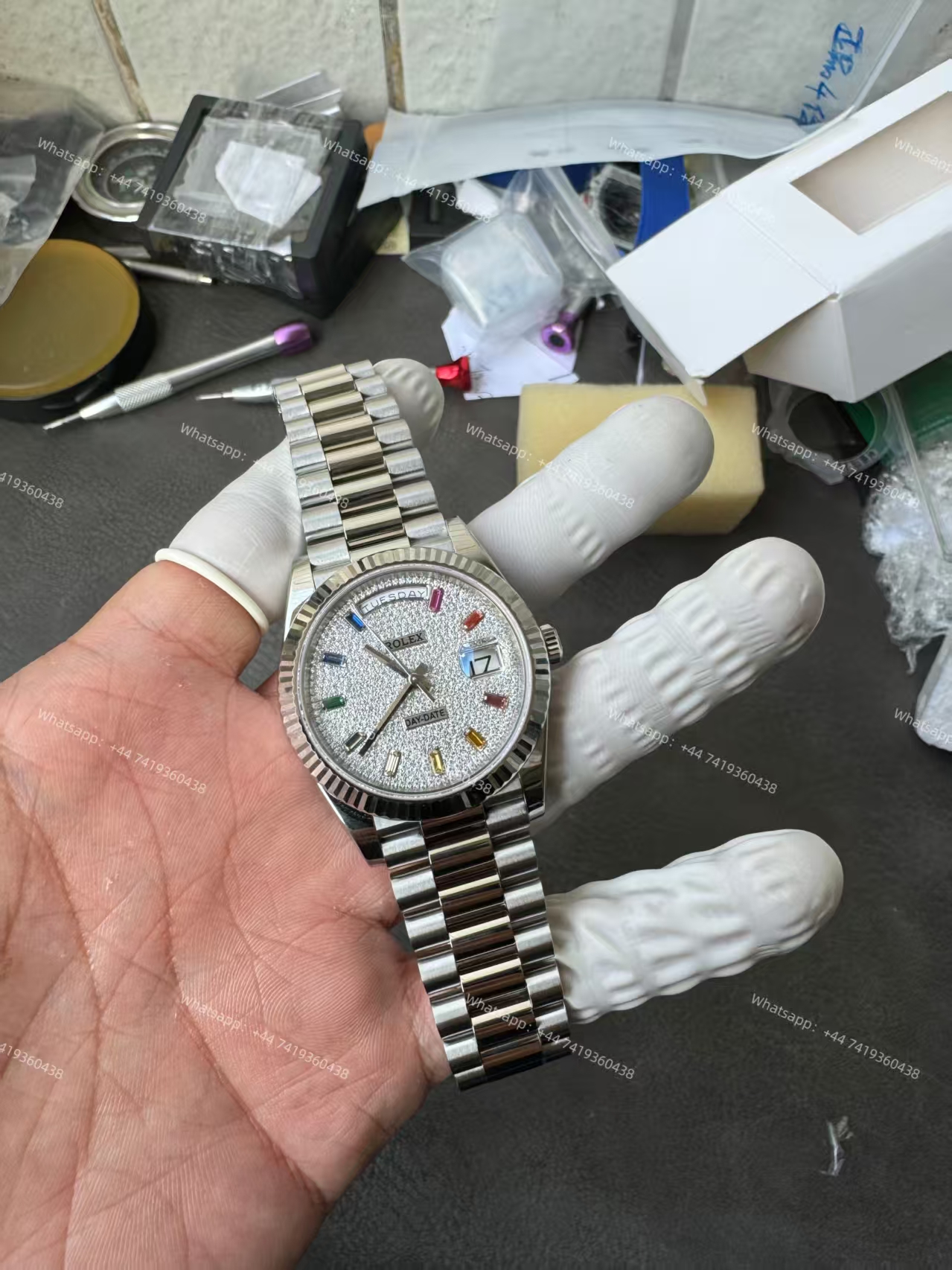 Rolex Day-Date m128239-0019 Moissanite Rainbow Diamond Dial Presidential bracelet 3255 Movement (36mm) Best Super Clone