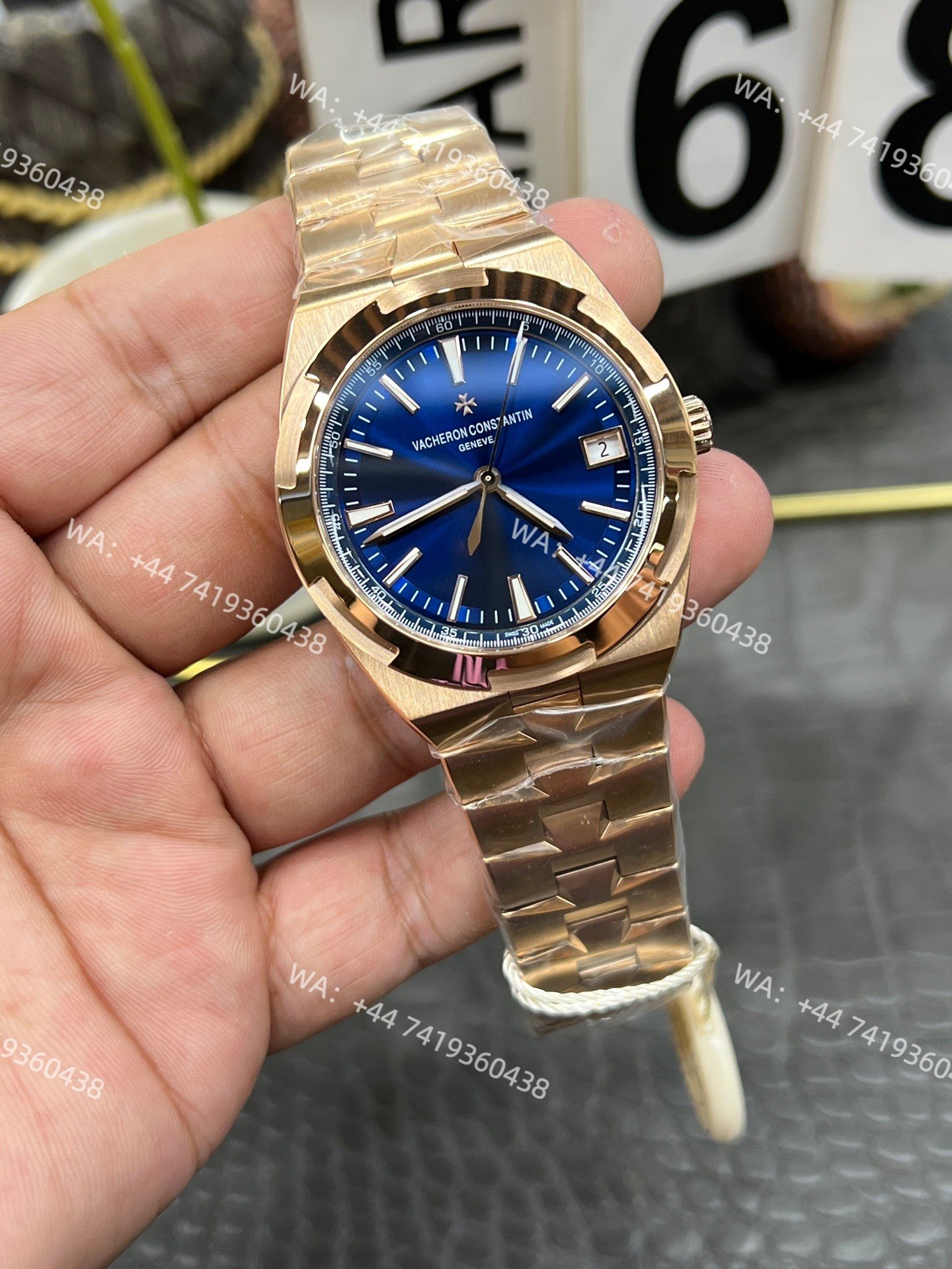 Super Clone Vacheron Constantin Overseas 4500V/210R-B705 Rose Gold Watch with Blue Dial