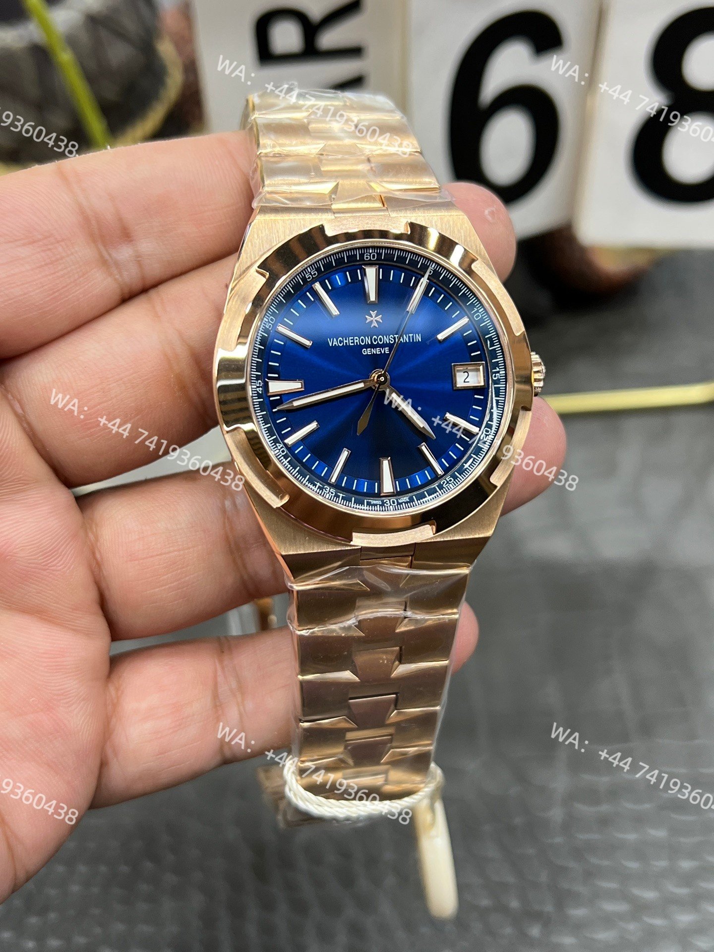 Super Clone Vacheron Constantin Overseas 4500V/210R-B705 Rose Gold Watch with Blue Dial