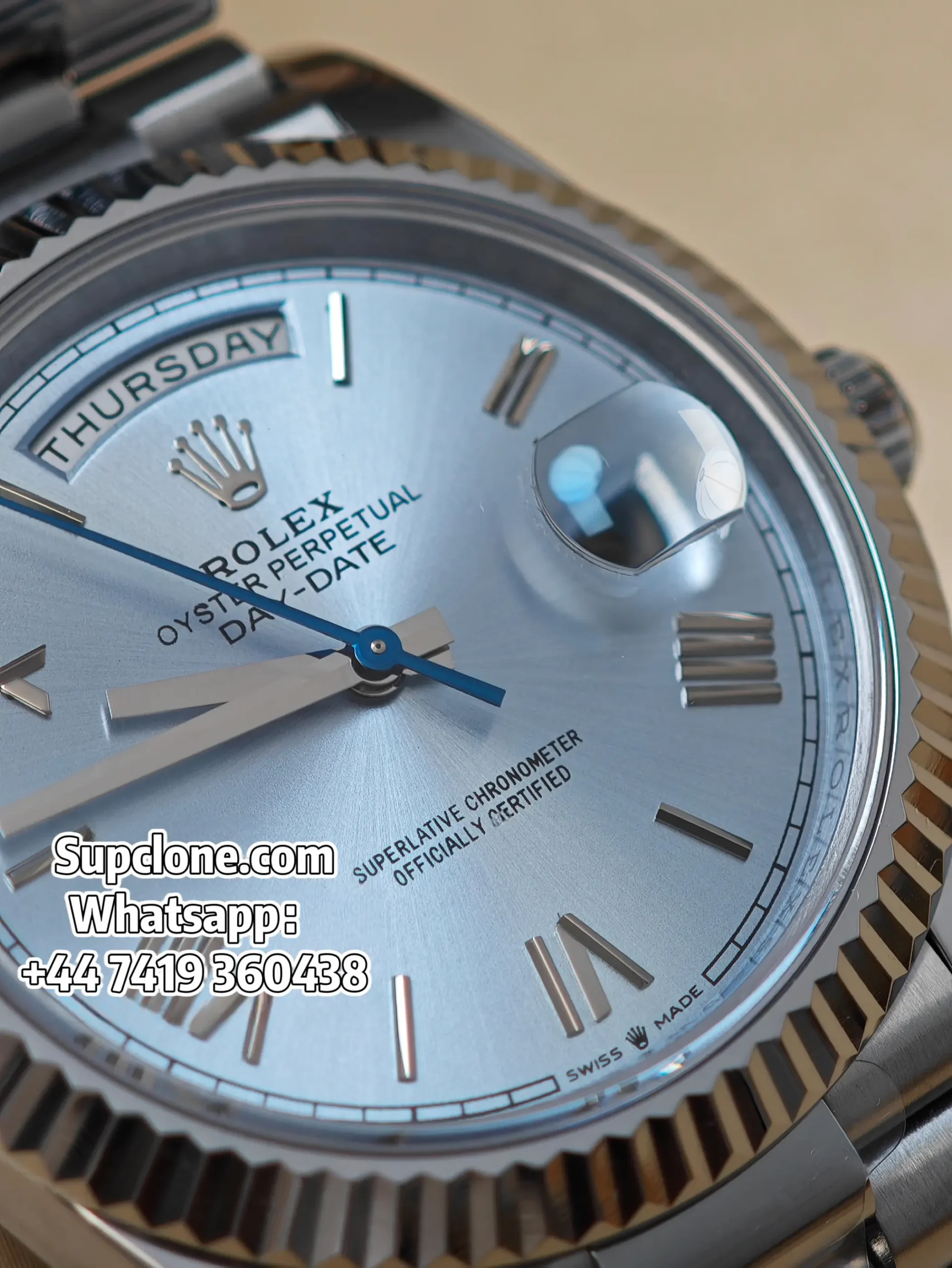 Rolex Day-Date 40mm Ice Blue Roman Dial – Super Clone 11 Cal. 3255