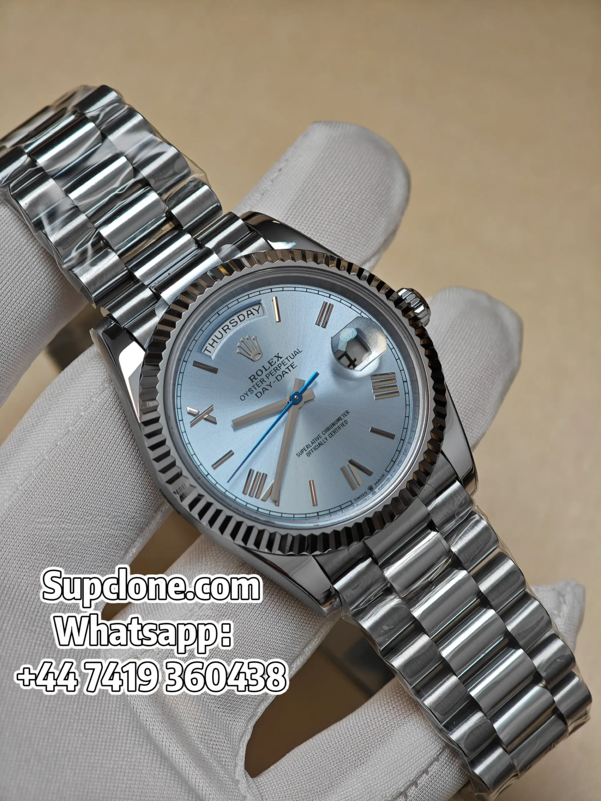 Rolex Day-Date 40mm Ice Blue Roman Dial – Super Clone 11 Cal. 3255