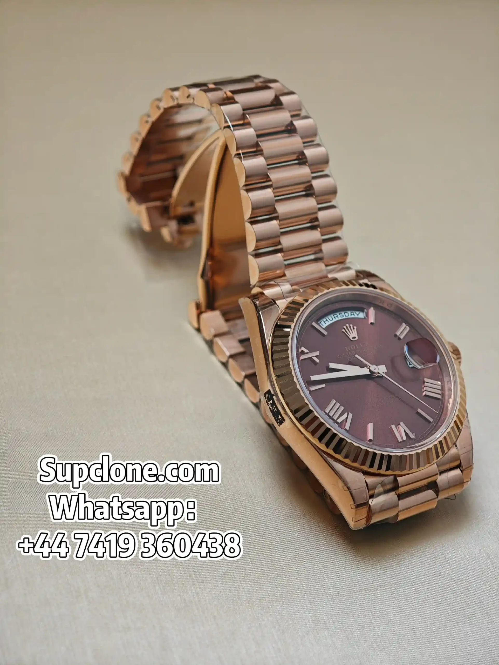 Rolex Day-Date 40mm Rose Gold Brown Roman Dial – Super Clone 11