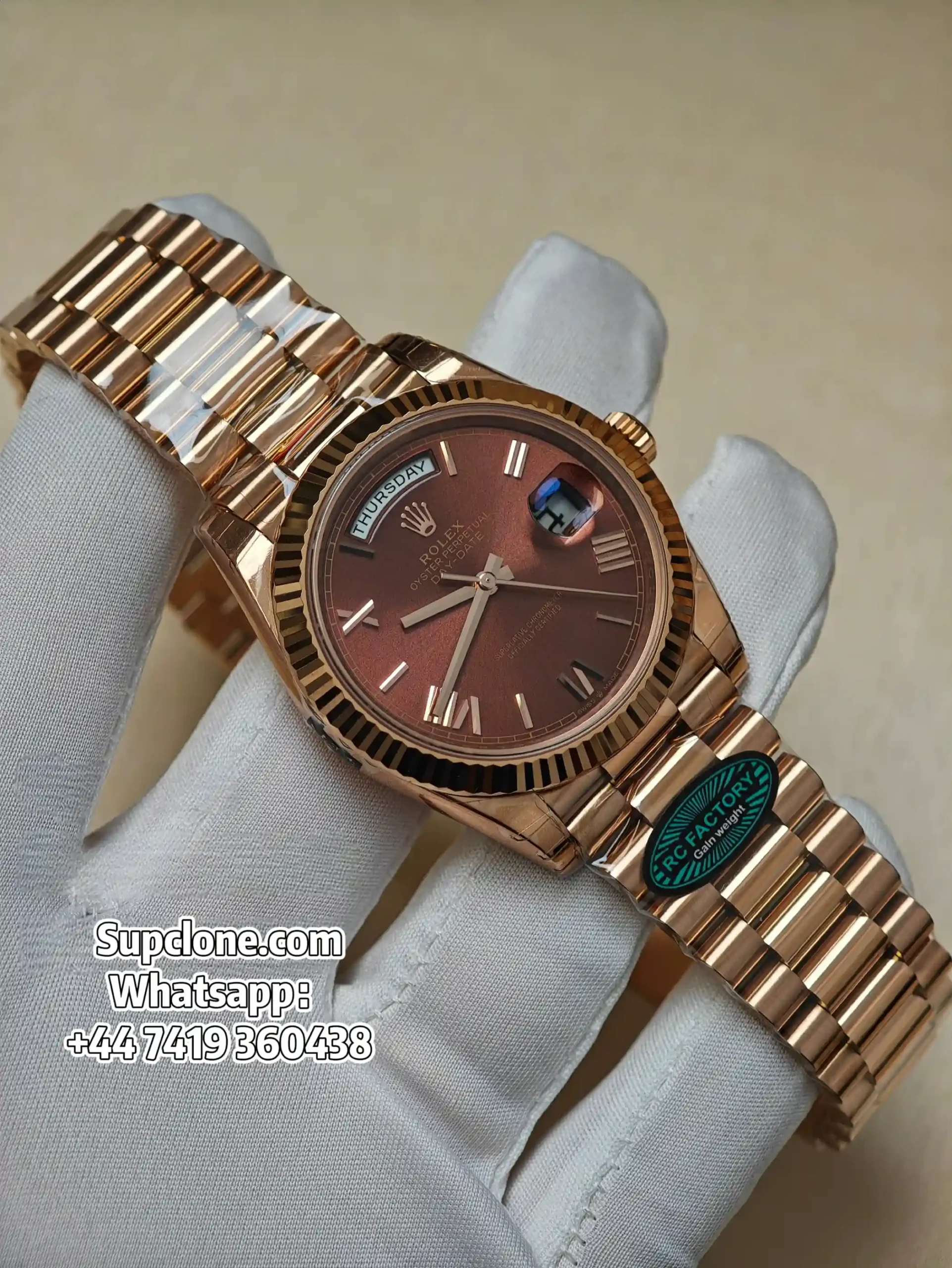 Rolex Day-Date 40mm Rose Gold Brown Roman Dial – Super Clone 11