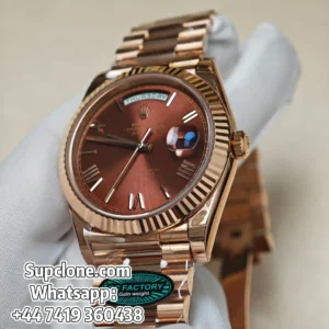 Rolex Day-Date 40mm Rose Gold Brown Roman Dial – Super Clone 11