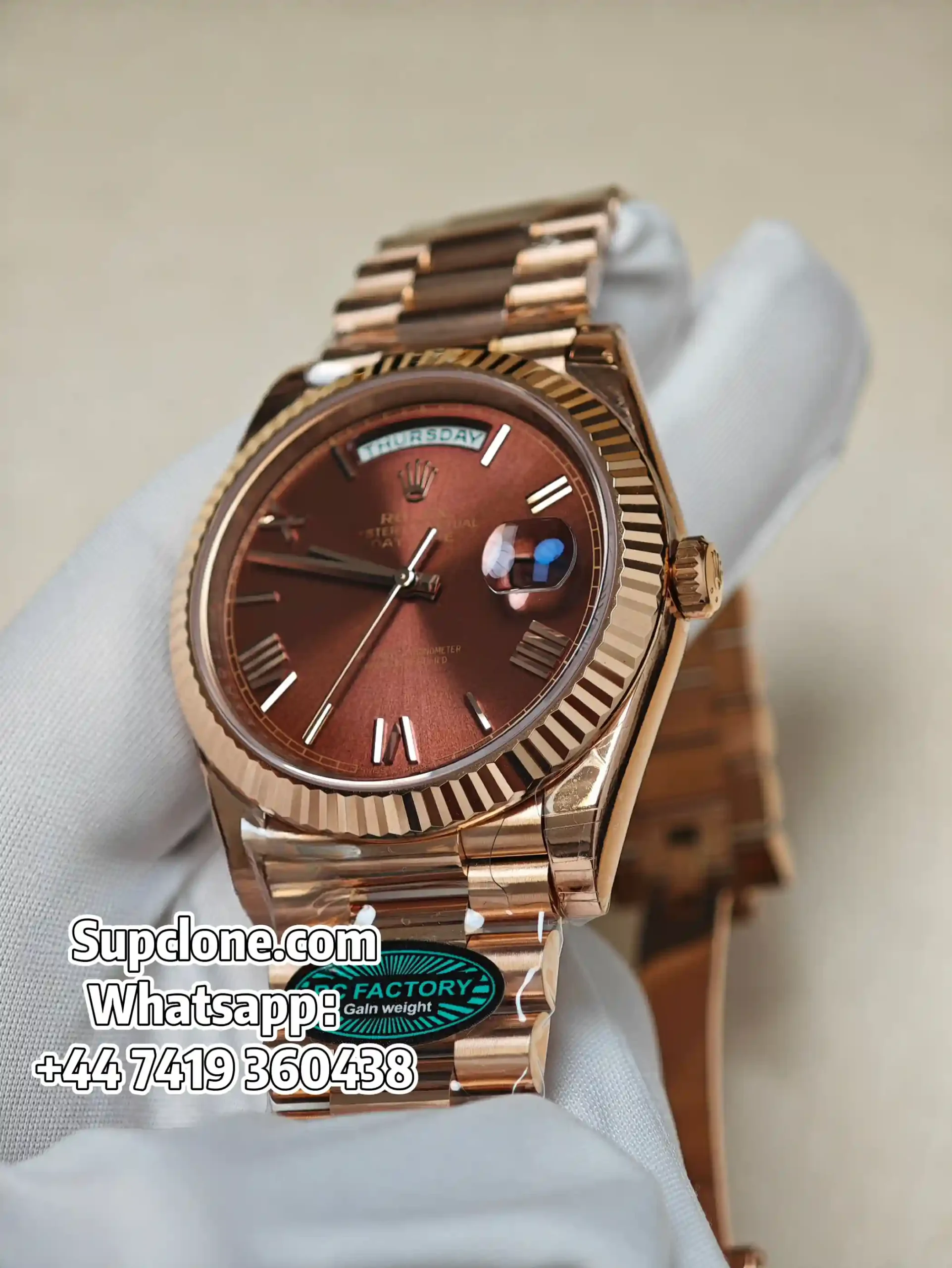 Rolex Day-Date 40mm Rose Gold Brown Roman Dial – Super Clone 11