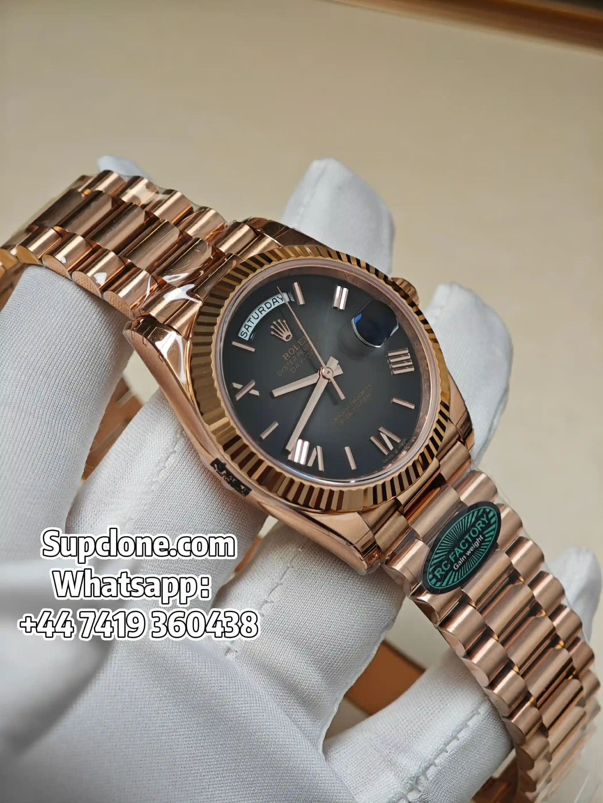 Rolex Day-Date 40mm Rose Gold Grey Roman Dial – Super Clone 1:1