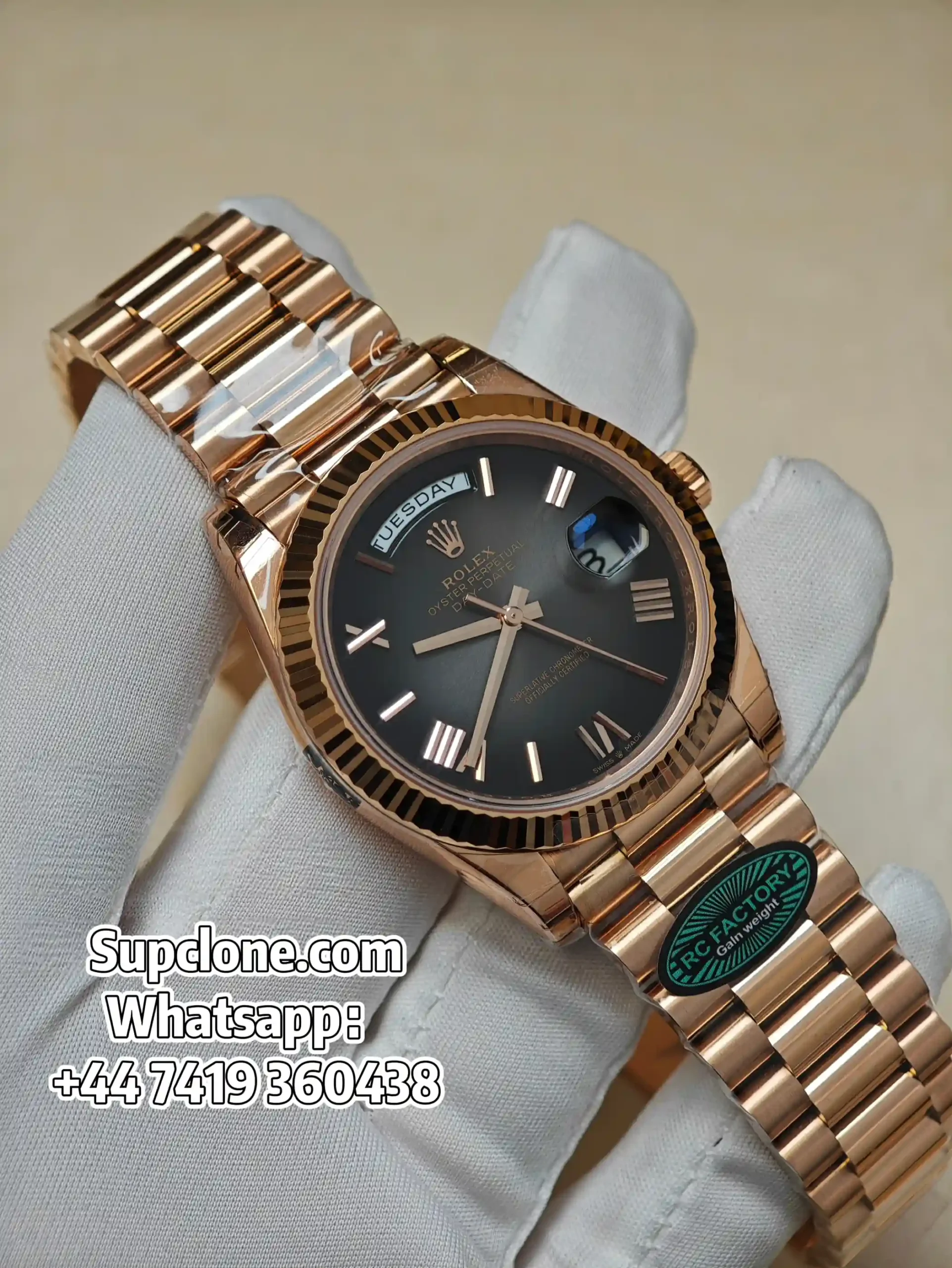 Rolex Day-Date 40mm Rose Gold Grey Roman Dial – Super Clone 1:1