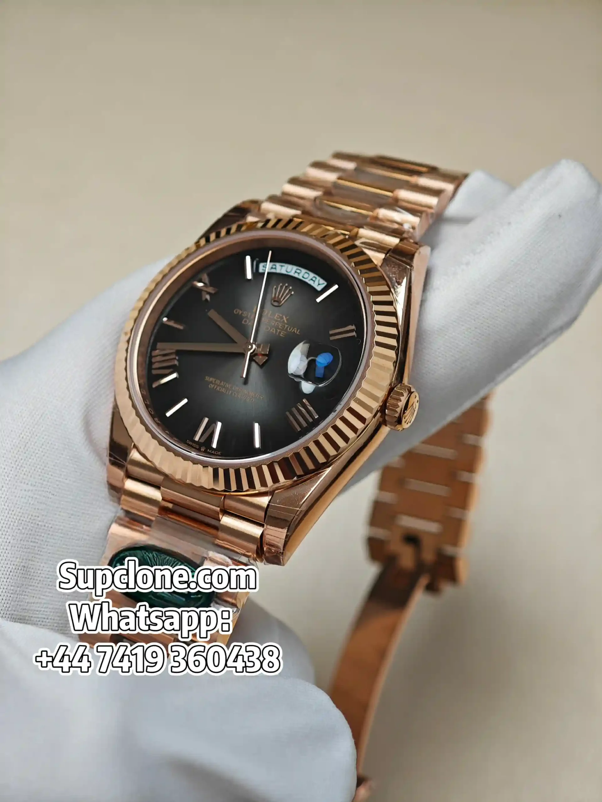Rolex Day-Date 40mm Rose Gold Grey Roman Dial – Super Clone 1:1