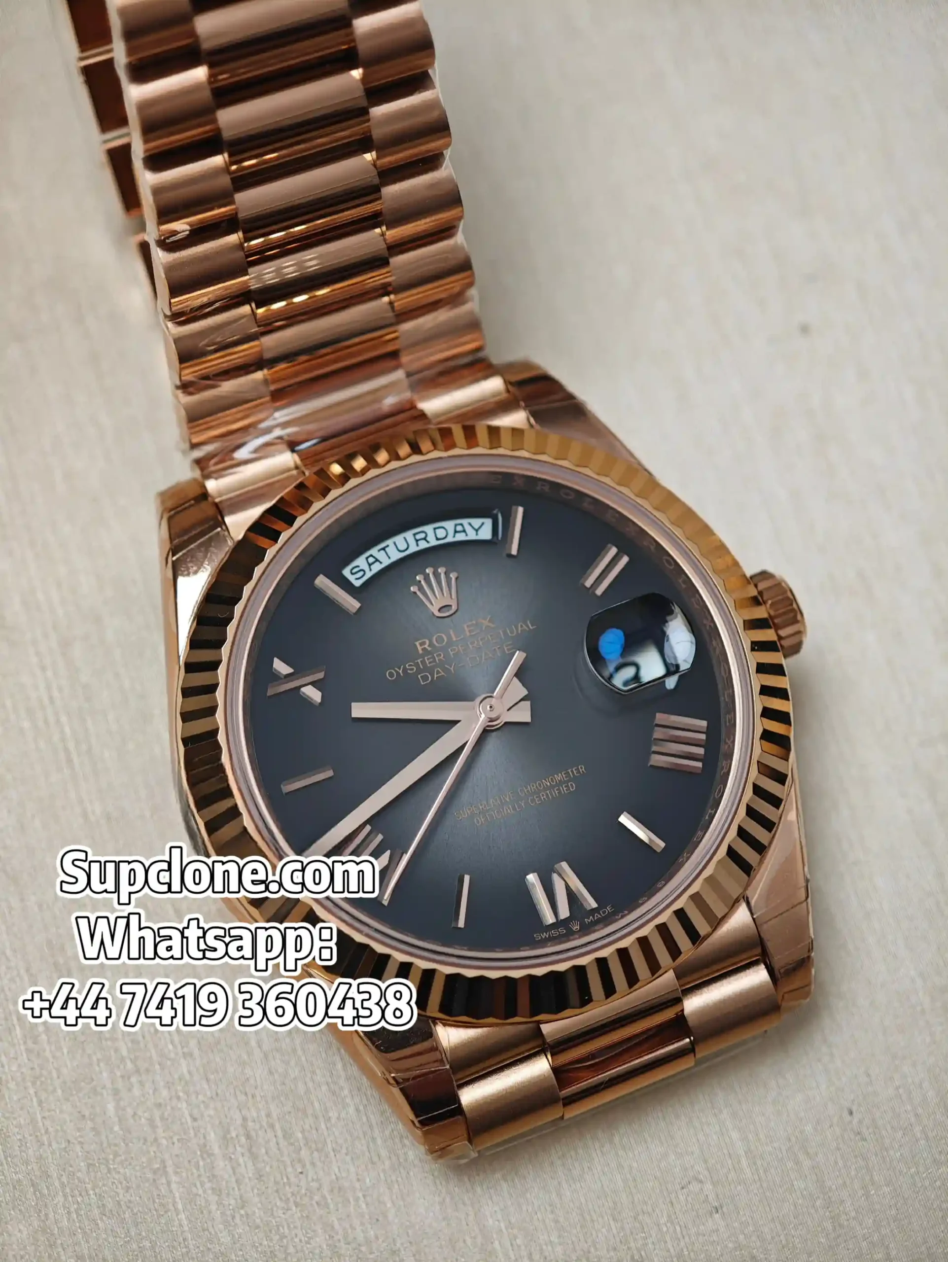 Rolex Day-Date 40mm Rose Gold Grey Roman Dial – Super Clone 1:1