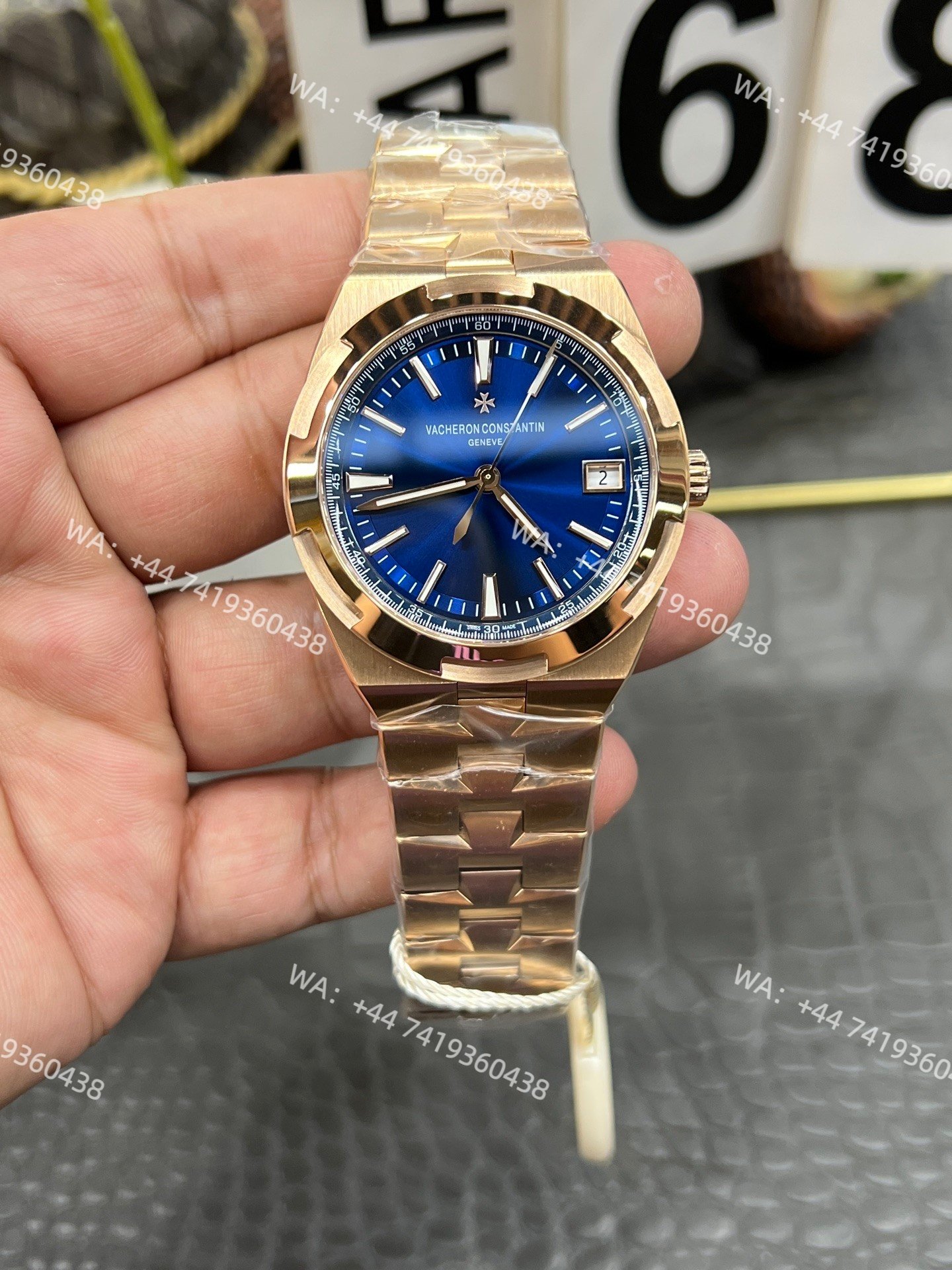 Super Clone Vacheron Constantin Overseas 4500V/210R-B705 Rose Gold Watch with Blue Dial