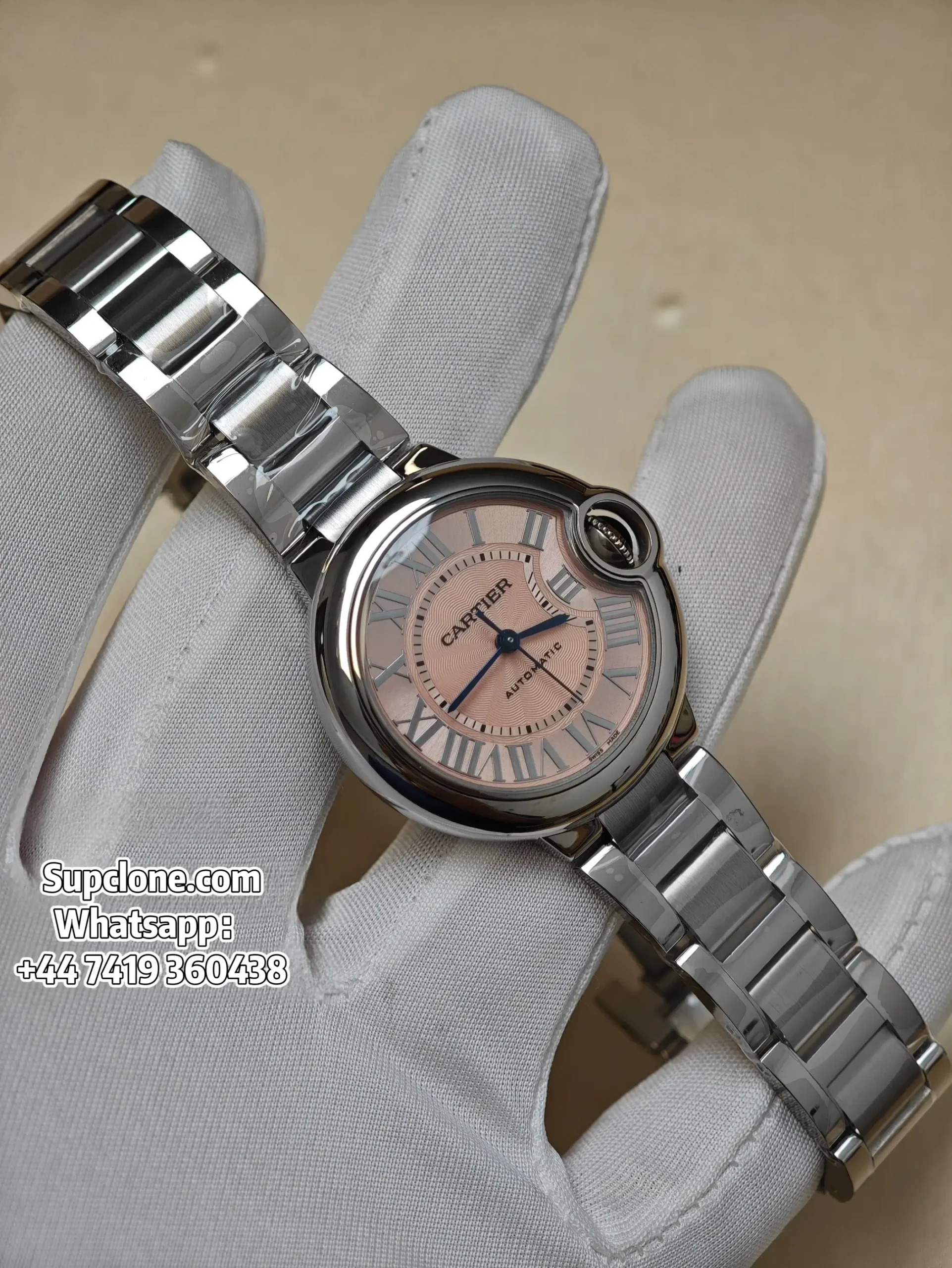 Cartier Ballon Bleu WSBB0068 33mm Super Clone Pink Dial Steel Bracelet