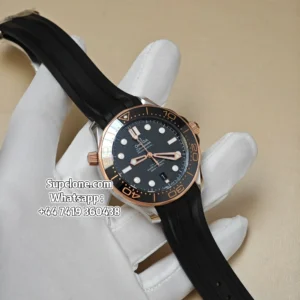 Omega Super Clone Seamaster Diver 300M 42mm Two-Tone Black Dial Rubber Strap