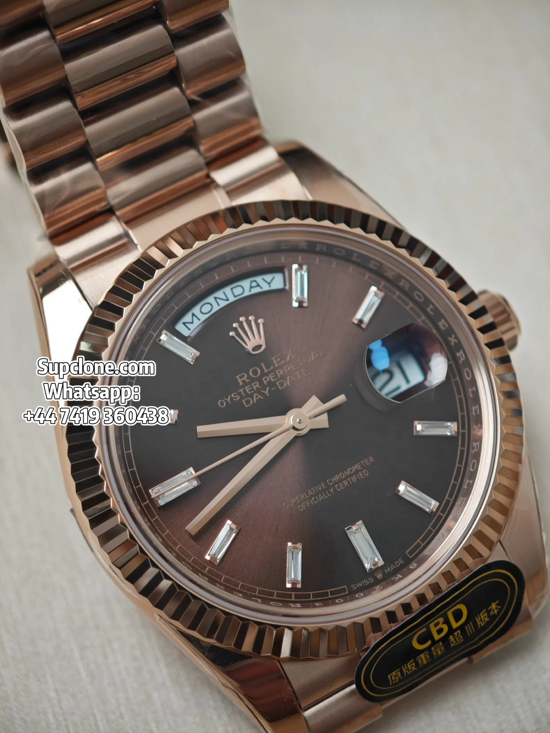 Rolex Super Clone Watches Day Date 18K Rose Gold Diamond Chocolate Dial 40mm (15) Rolex Super Clone Watches Day Date 18K Rose Gold Diamond Chocolate Dial 40mm m228235