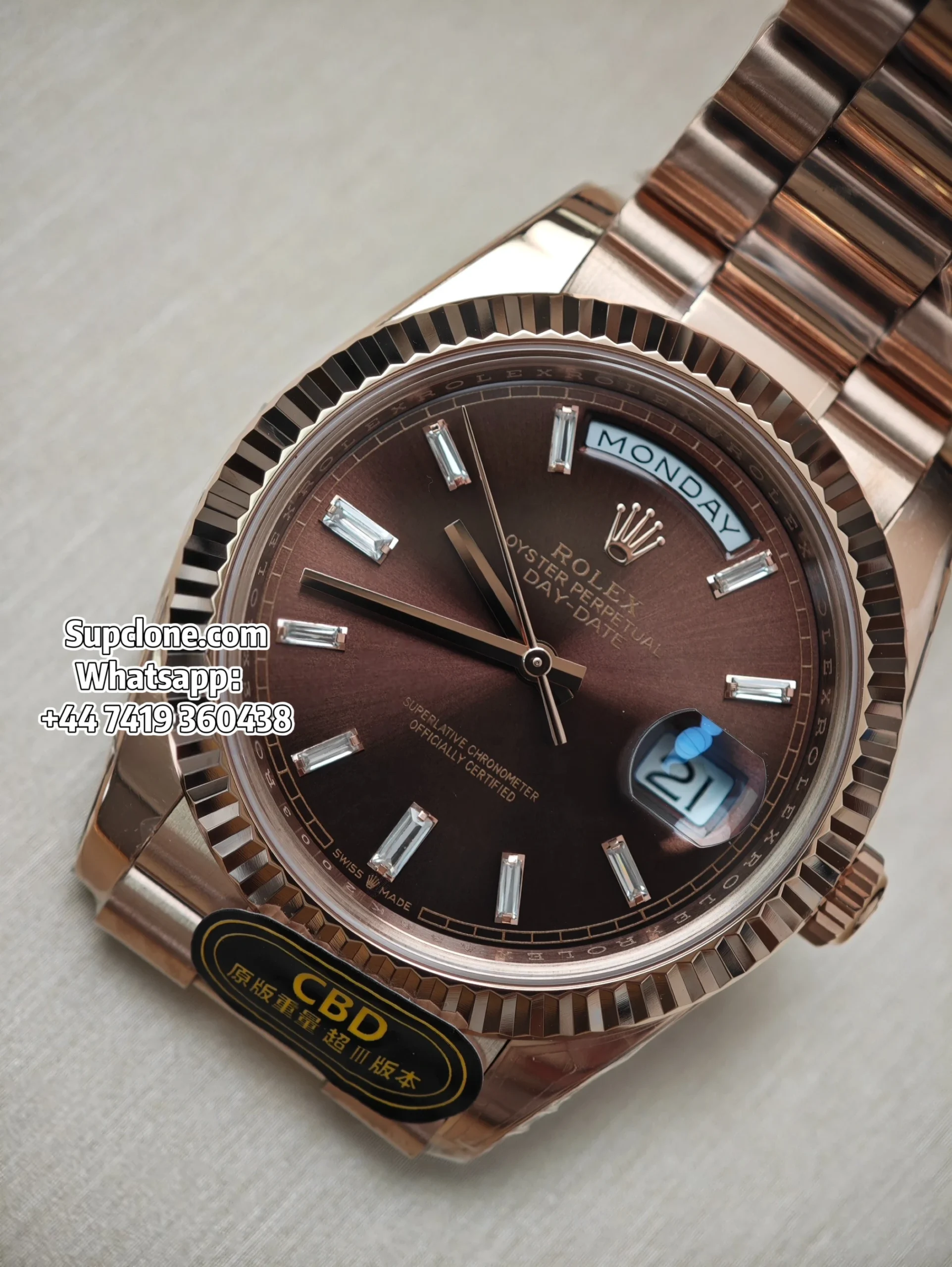 Rolex Super Clone Watches Day Date 18K Rose Gold Diamond Chocolate Dial 40mm (16) Rolex Super Clone Watches Day Date 18K Rose Gold Diamond Chocolate Dial 40mm m228235