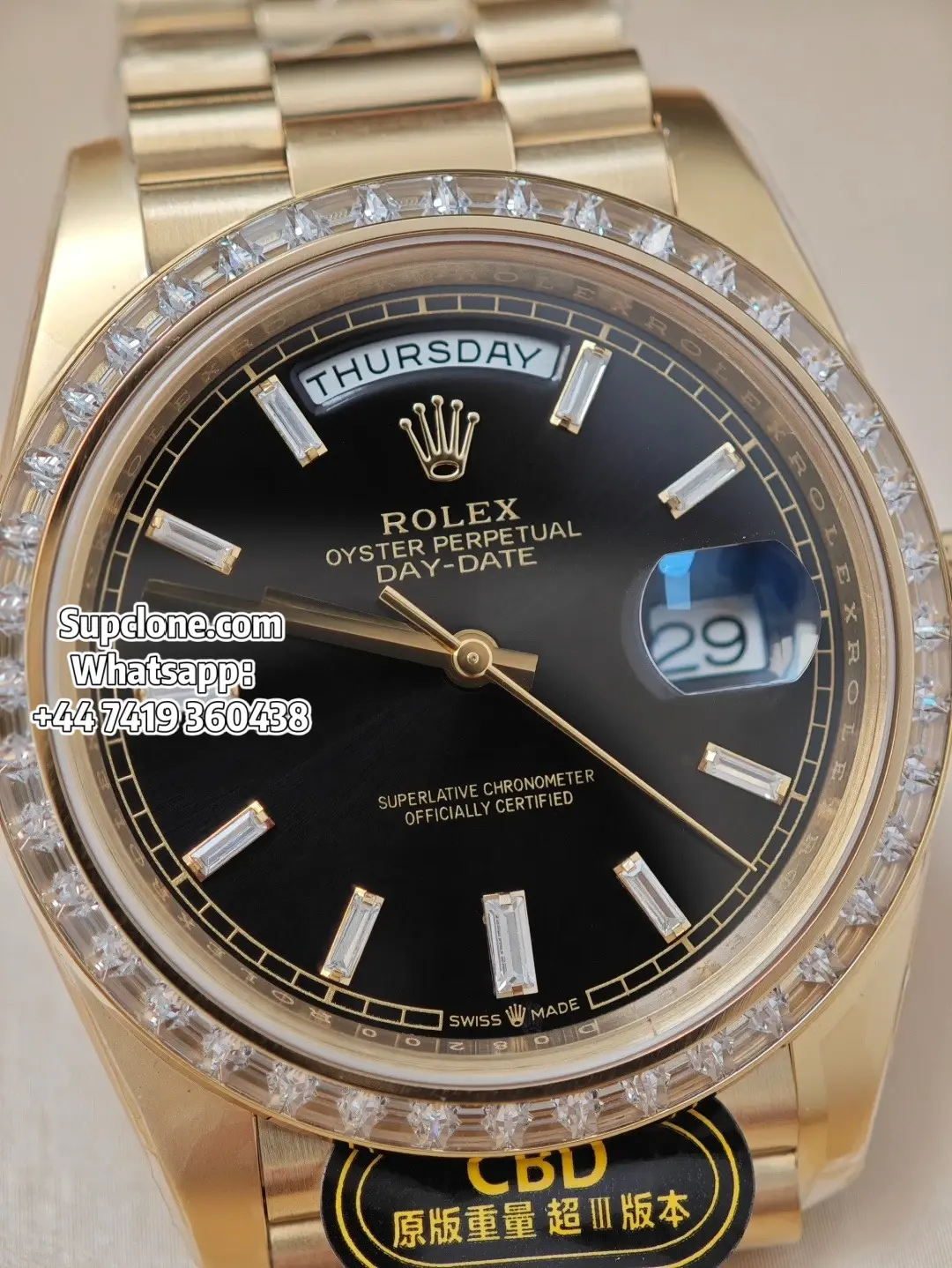 Rolex Super Clone Watches Day Date 40 m228348rbr-0043 Yellow Gold Black Baguette Diamond Dial Diamond Bezel (16) Rolex Super Clone Watches Day Date 40 m228348rbr-0043 Yellow Gold Black Baguette Diamond Dial Diamond Bezel