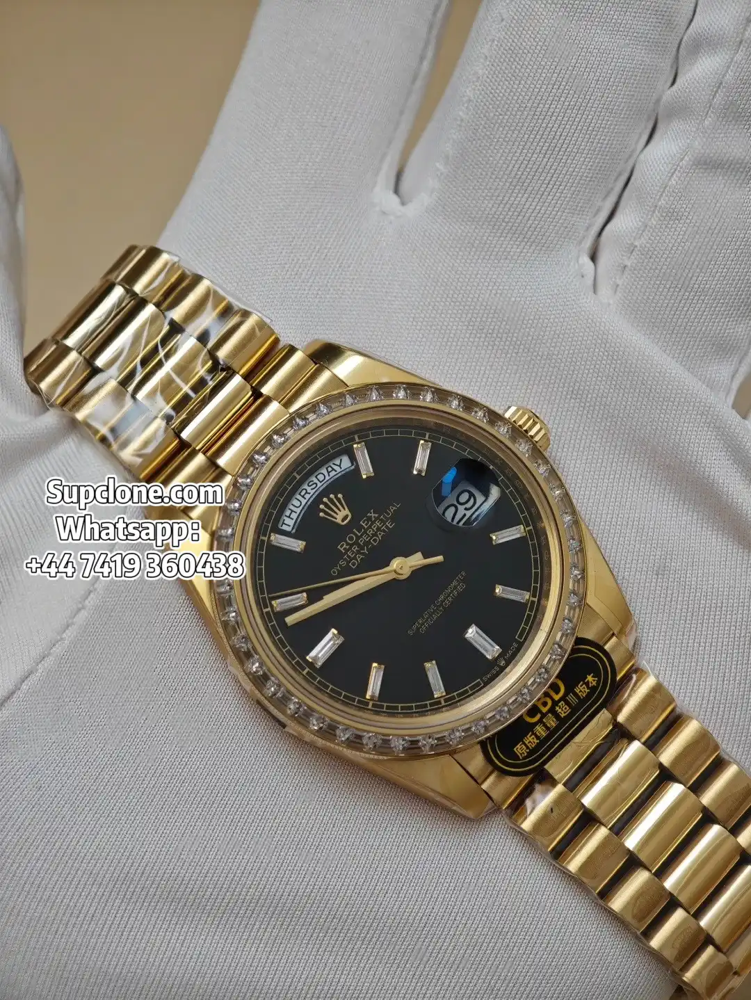 Rolex Super Clone Watches Day Date 40 m228348rbr-0043 Yellow Gold Black Baguette Diamond Dial Diamond Bezel (18) Rolex Super Clone Watches Day Date 40 m228348rbr-0043 Yellow Gold Black Baguette Diamond Dial Diamond Bezel
