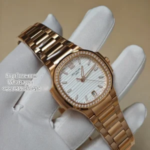 Patek Philippe Super Clone Nautilus 71181200R-001 Rose Gold Diamond Bezel (1) Patek Philippe Super Clone Nautilus 7118/1200R-001 Rose Gold Diamond Bezel Cal.324