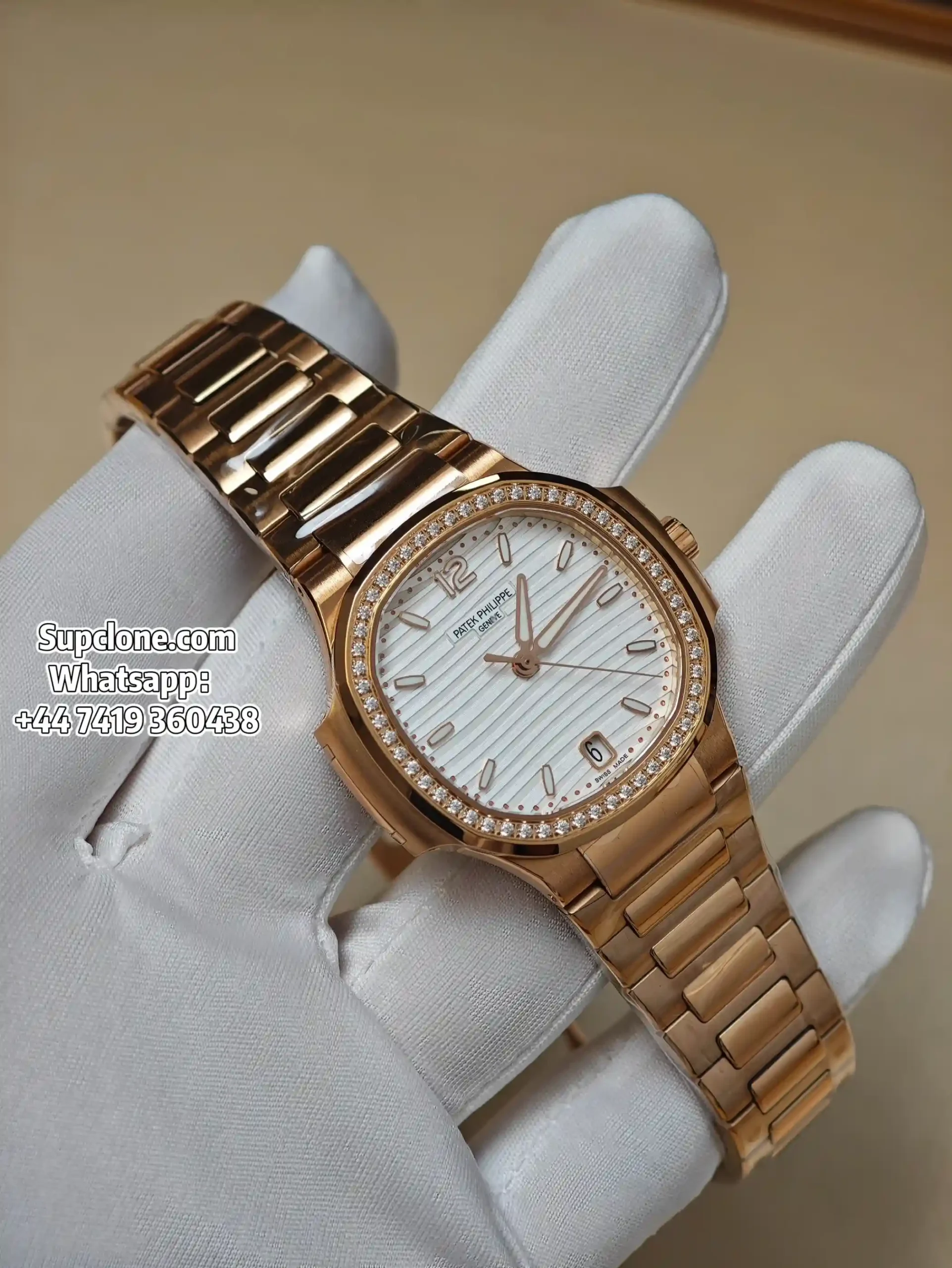 Patek Philippe Super Clone Nautilus 71181200R-001 Rose Gold Diamond Bezel (1) Patek Philippe Super Clone Nautilus 7118/1200R-001 Rose Gold Diamond Bezel Cal.324