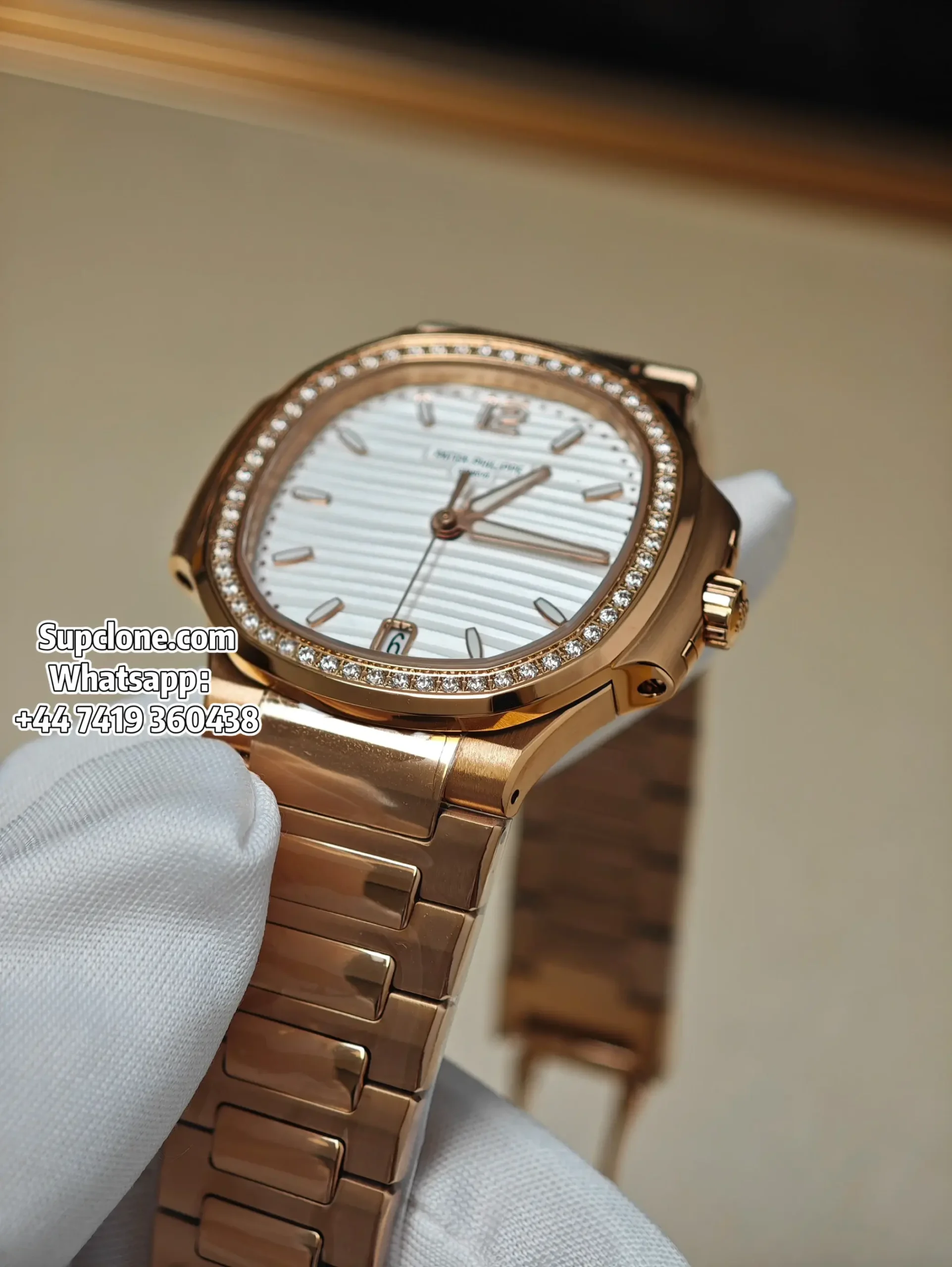Patek Philippe Super Clone Nautilus 71181200R-001 Rose Gold Diamond Bezel (10) Patek Philippe Super Clone Nautilus 7118/1200R-001 Rose Gold Diamond Bezel Cal.324