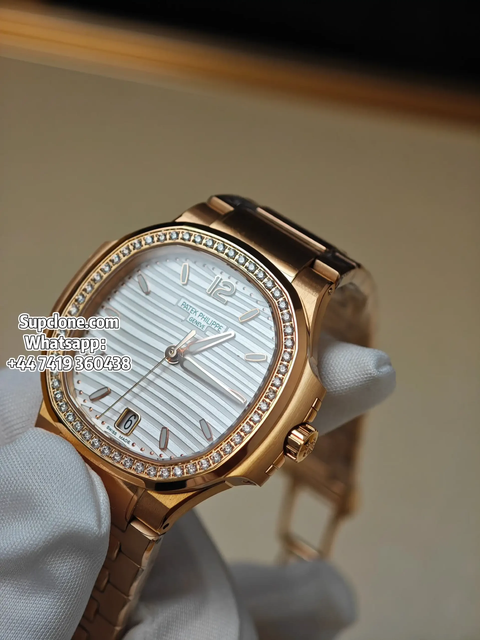 Patek Philippe Super Clone Nautilus 71181200R-001 Rose Gold Diamond Bezel (11) Patek Philippe Super Clone Nautilus 7118/1200R-001 Rose Gold Diamond Bezel Cal.324