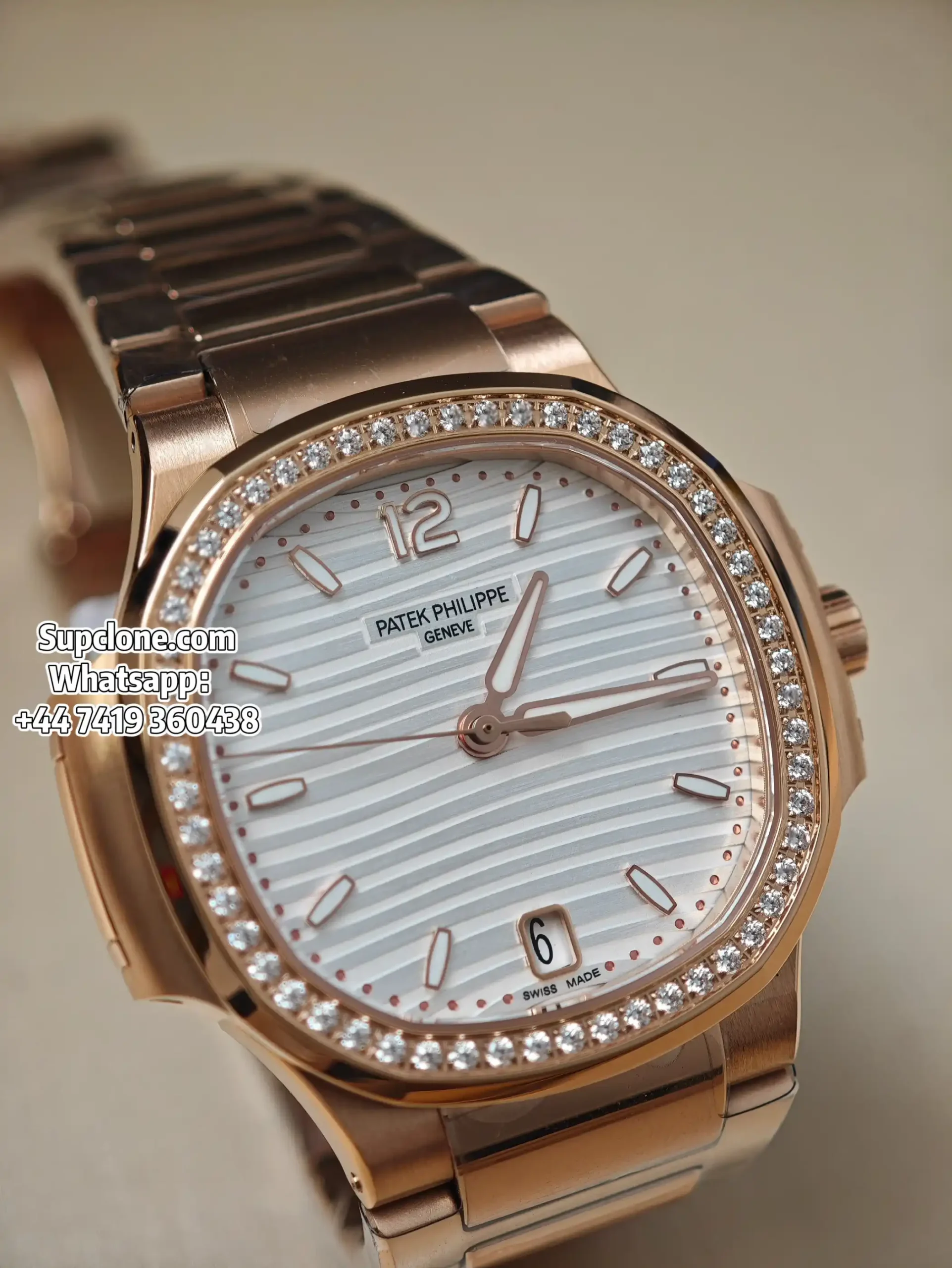 Patek Philippe Super Clone Nautilus 71181200R-001 Rose Gold Diamond Bezel (12) Patek Philippe Super Clone Nautilus 7118/1200R-001 Rose Gold Diamond Bezel Cal.324