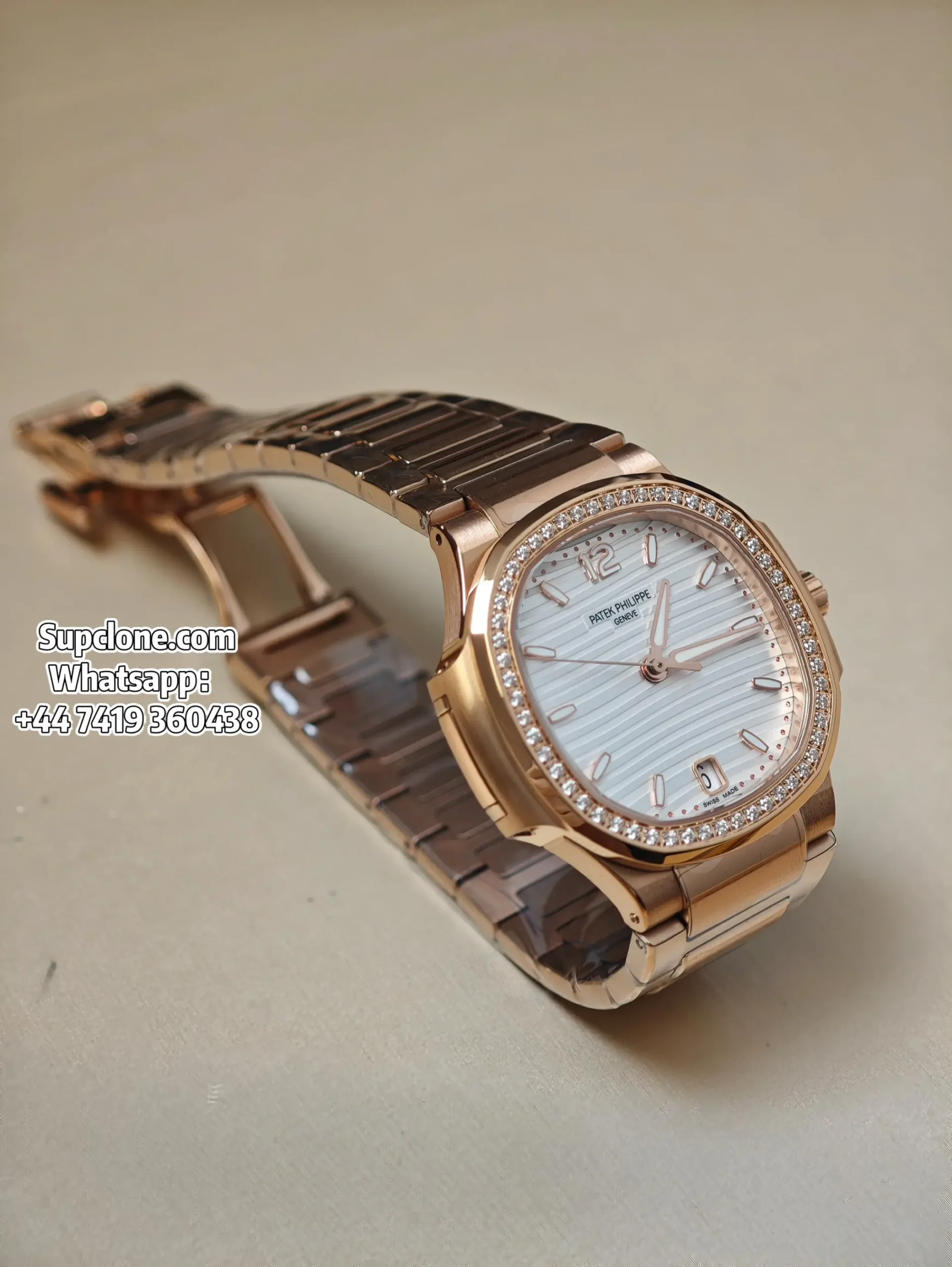 Patek Philippe Super Clone Nautilus 71181200R-001 Rose Gold Diamond Bezel (13) Patek Philippe Super Clone Nautilus 7118/1200R-001 Rose Gold Diamond Bezel Cal.324