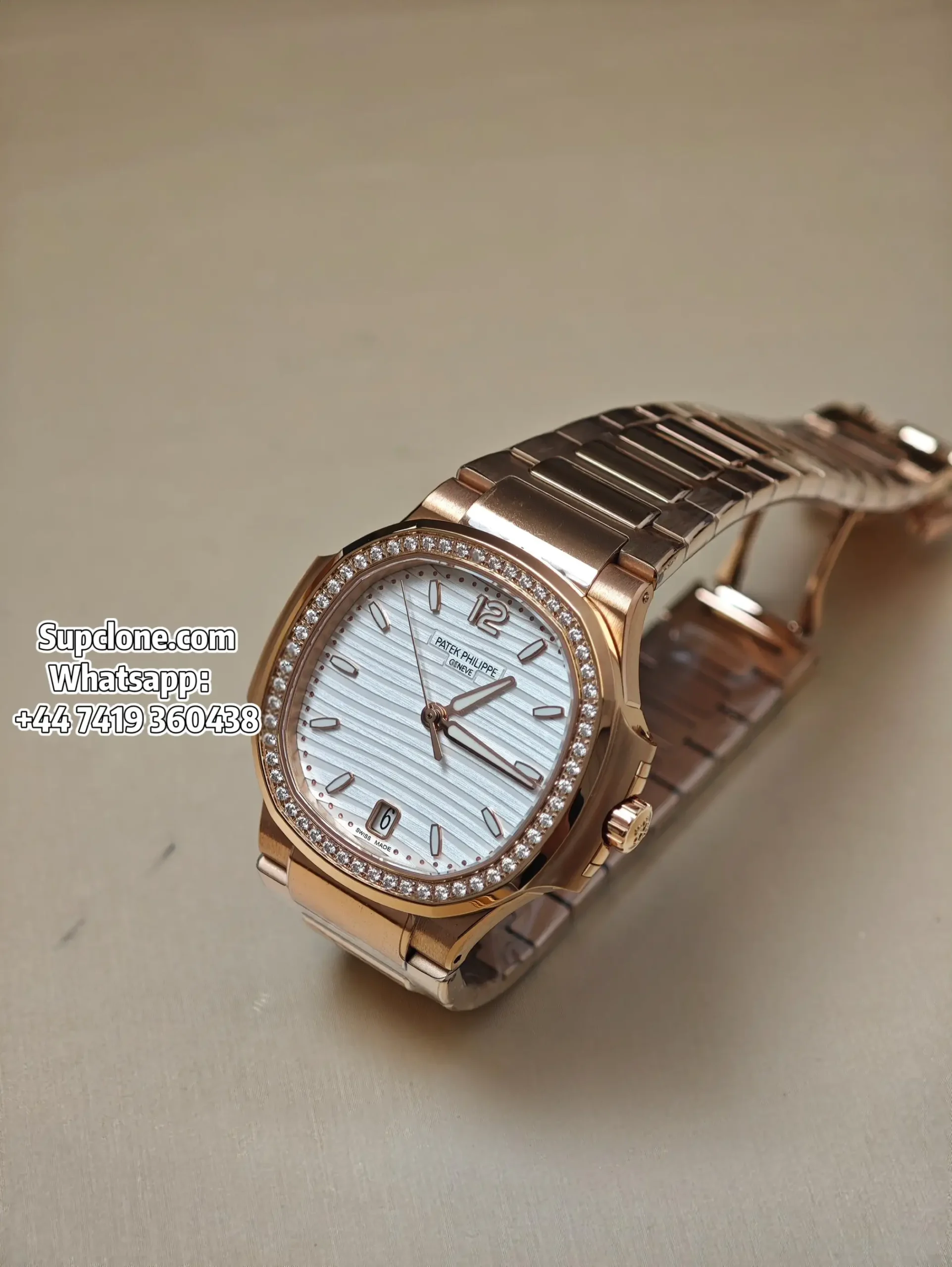 Patek Philippe Super Clone Nautilus 71181200R-001 Rose Gold Diamond Bezel (14) Patek Philippe Super Clone Nautilus 7118/1200R-001 Rose Gold Diamond Bezel Cal.324