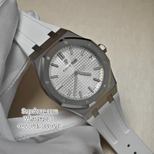 Audemars Piguet Super Clone Watches Royal Oak 41 15500ST Silver Dial White Rubber Strap